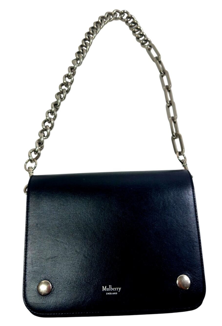 Mulberry Clifton Black Leather Shoulder Bag | Silver Chain | COA